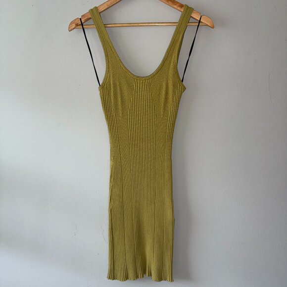 H&M Chartreuse Yellow Green Ribbed Scoop Neck Sleeveless Tank Top Mini Dress - Picture 3 of 5